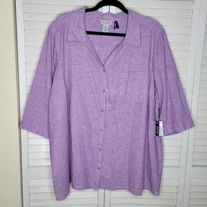 Catherines Linen Blend Button Front Shirt PLUS PETITE 3XWP NWT LAGENLOOK